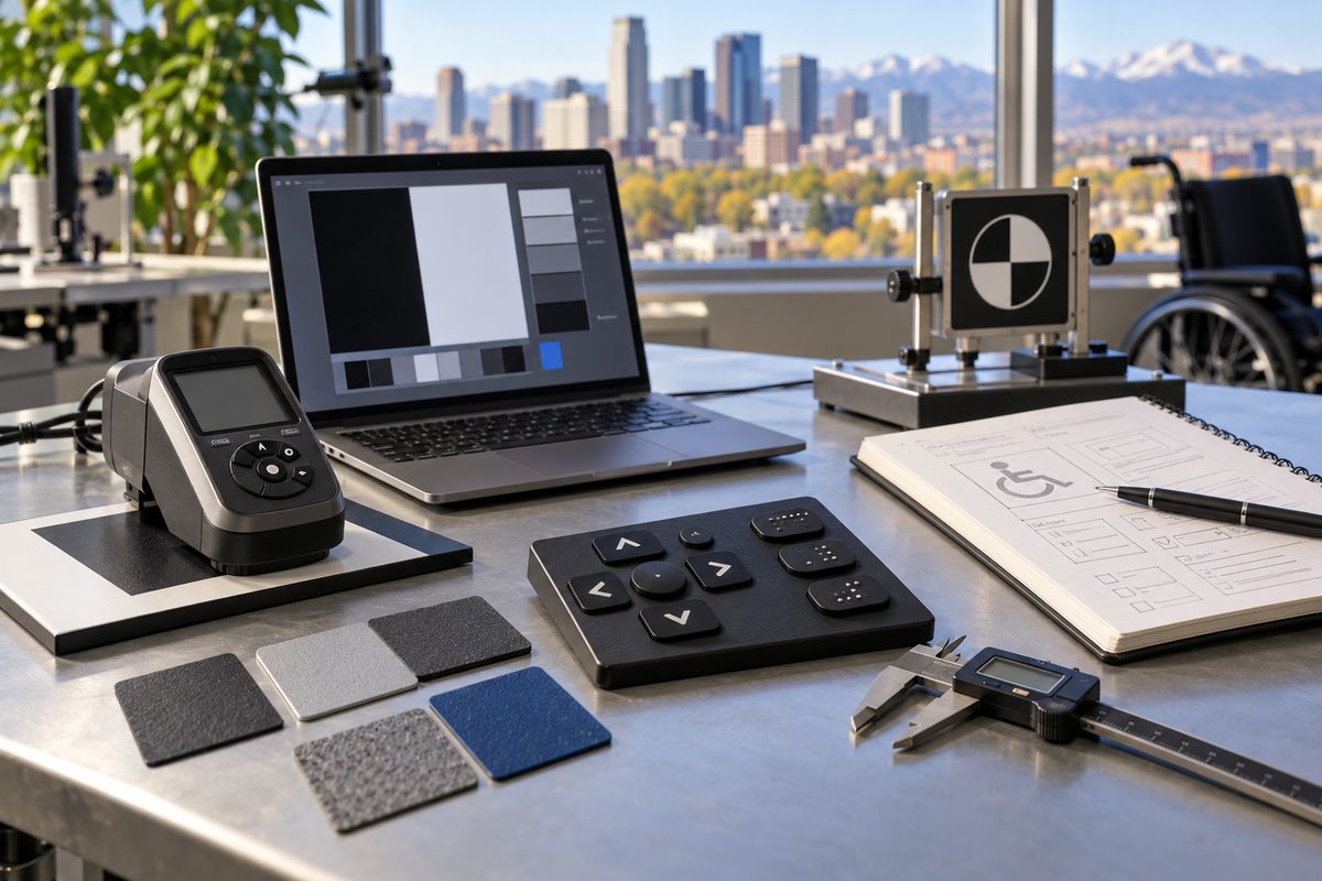 Accessibility verification station ensuring clear type contrast and assistive navigation compliance.