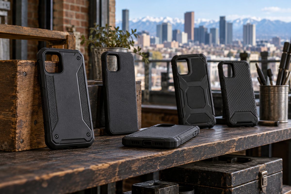 Precision-molded phone case fitted neatly around the edge of an installed tempered glass protector.
