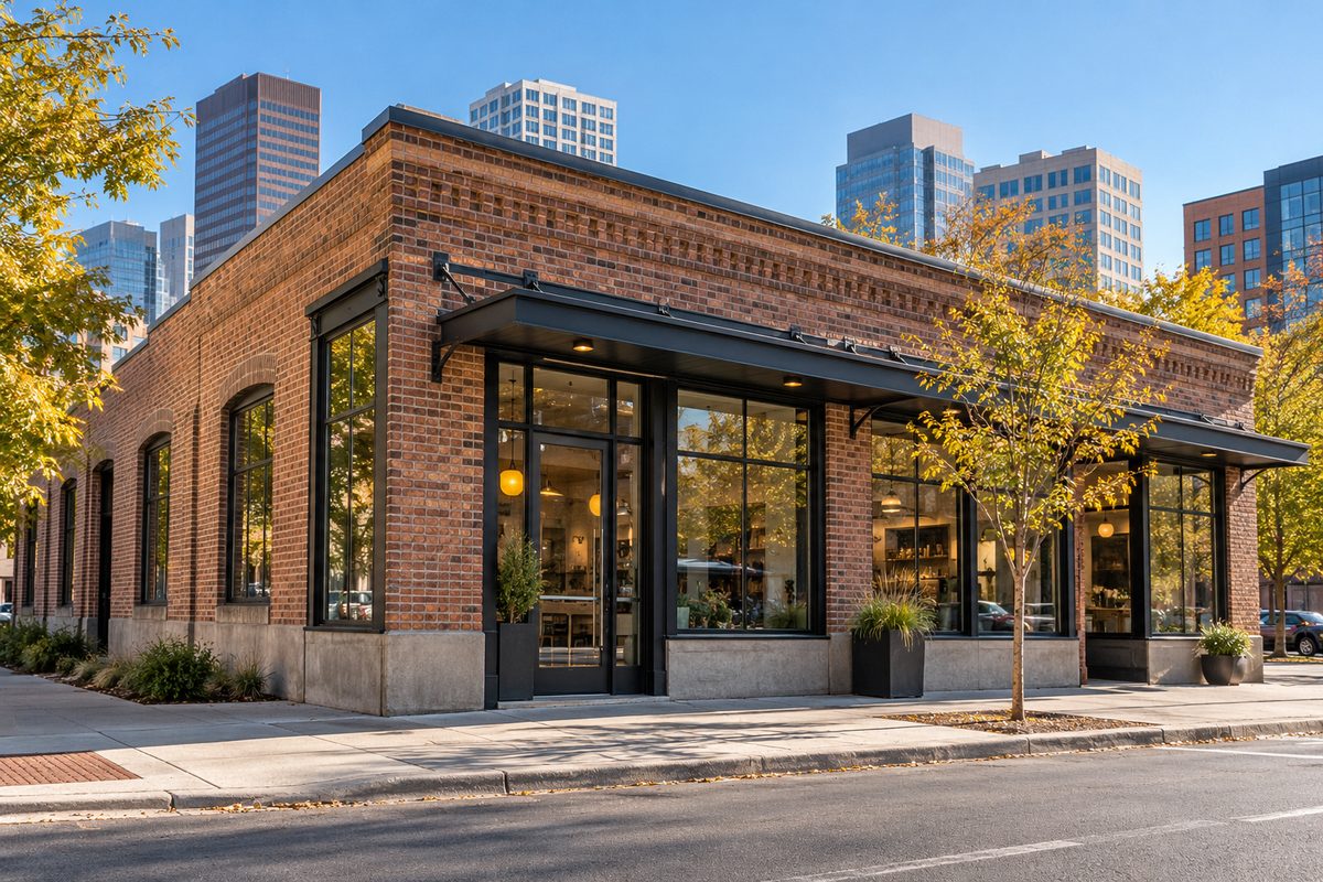 Architectural view along 17th Avenue in Denver Colorado near the Mobilone installation workshop.